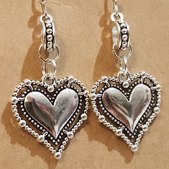 Bright Silver Puffed Heart Earrings - Picture 6 of 7